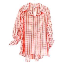 Mishca 100% Cotton Plaid Button Up Tunic Sz Xl